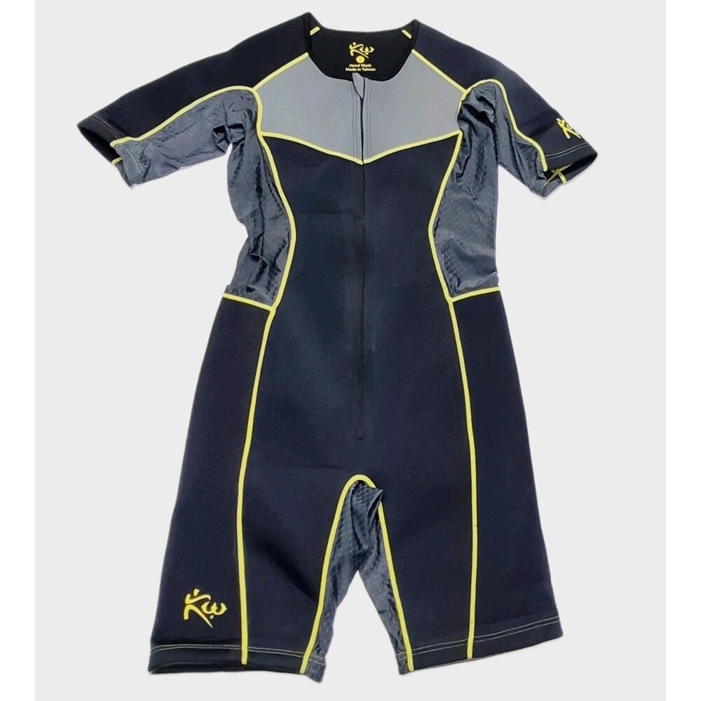 Kutting Weight Mens L Neoprene Short Sleeve Sauna Suit Bodysuit Black Yellow